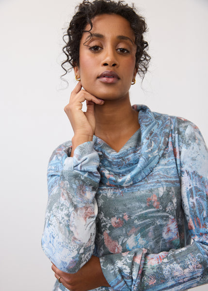 FDJ -INDIGO GALLERY PRINT SOFT BRUSHED KNIT TOP - 3419742