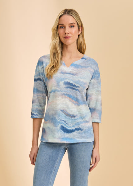 FDJ - DIP DYE STRIPE 3/4 SLEEVE TOP - 3421451- 2 Colours