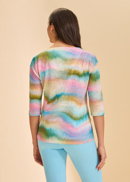 FDJ - DIP DYE STRIPE 3/4 SLEEVE TOP - 3421451- 2 Colours