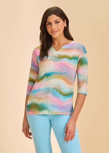 FDJ - DIP DYE STRIPE 3/4 SLEEVE TOP - 3421451- 2 Colours