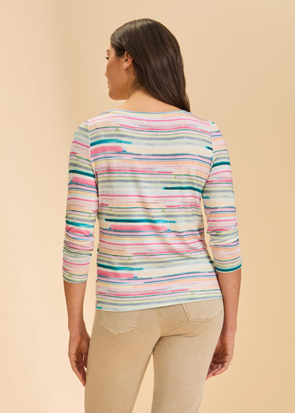 FDJ - 3/4 SLEEVE STRIPY PRINT TOP - 3481756 - 2 Colours