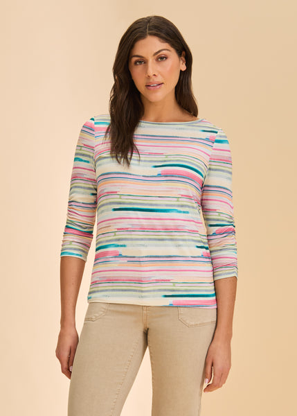 FDJ - 3/4 SLEEVE STRIPY PRINT TOP - 3481756 - 2 Colours