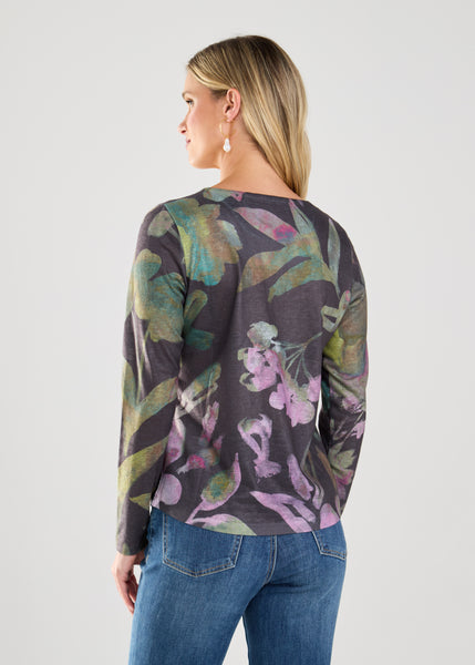 FDJ - PURPLE MAGNOLIAS - CREW NECK LONG SLEEVE TOP - 3517451