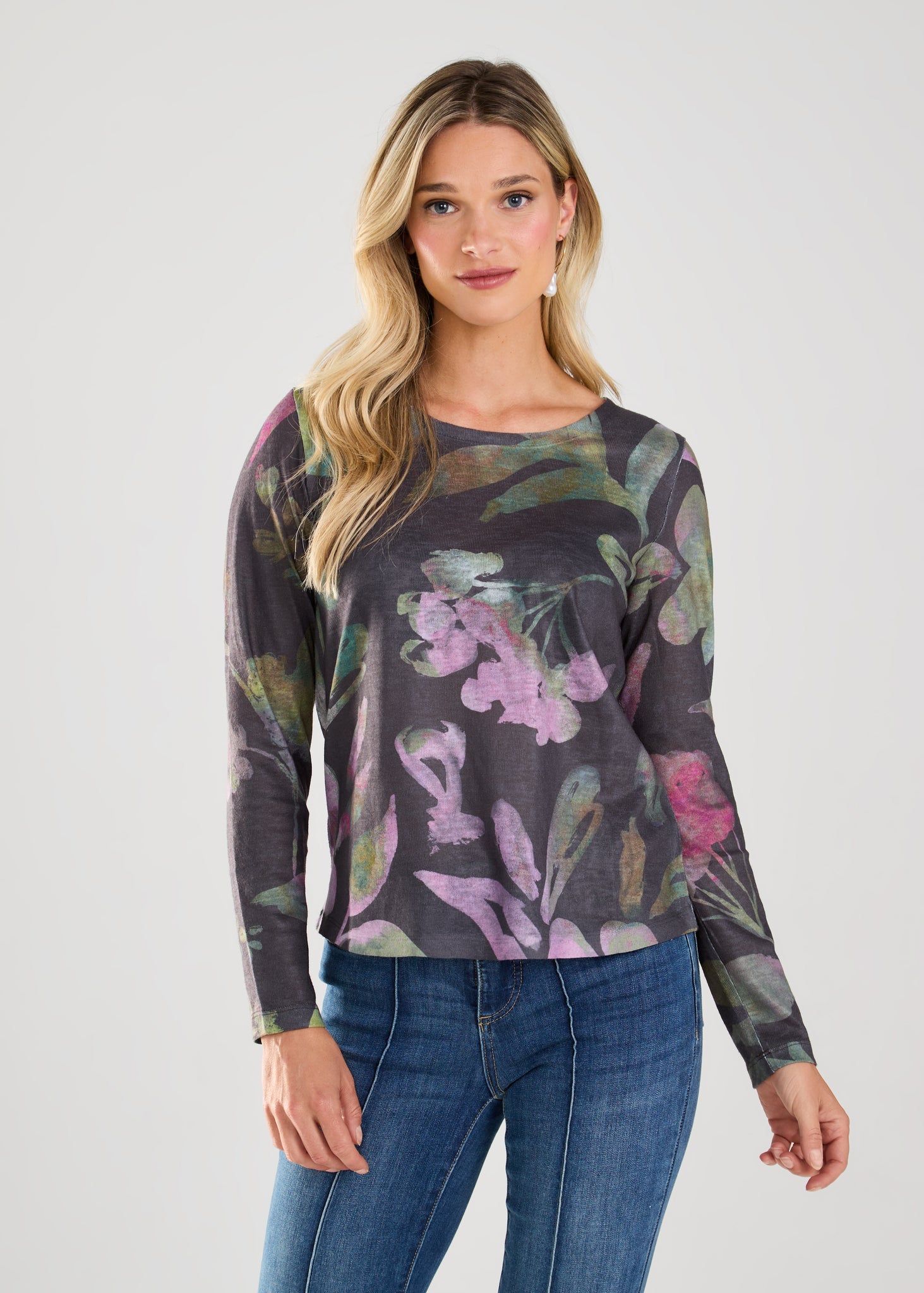 FDJ - PURPLE MAGNOLIAS - CREW NECK LONG SLEEVE TOP - 3517451