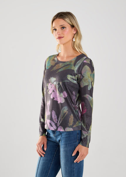 FDJ - PURPLE MAGNOLIAS - CREW NECK LONG SLEEVE TOP - 3517451