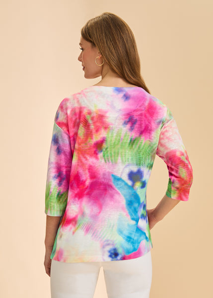 FDJ - FLORAL BLUR 3/4 SLEEVE TOP - 3741451
