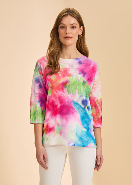 FDJ - FLORAL BLUR 3/4 SLEEVE TOP - 3741451