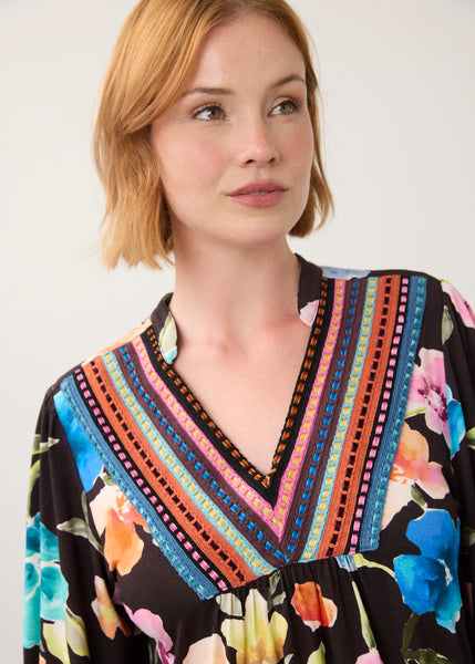 FDJ - REBECCA FLORAL 3/4 SLEEVE TOP - 3831153