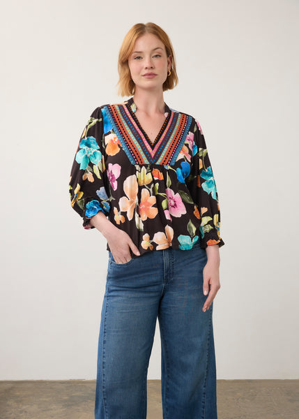 FDJ - REBECCA FLORAL 3/4 SLEEVE TOP - 3831153