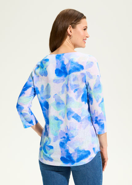 FDJ - WATERCRESS BLUE PRINT 3/4 SLEEVE TOP - 3847451