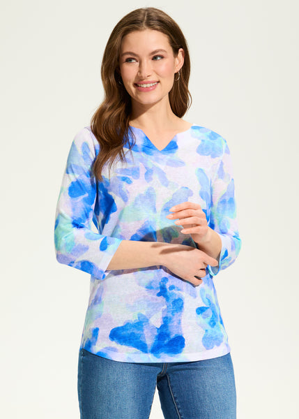 FDJ - WATERCRESS BLUE PRINT 3/4 SLEEVE TOP - 3847451