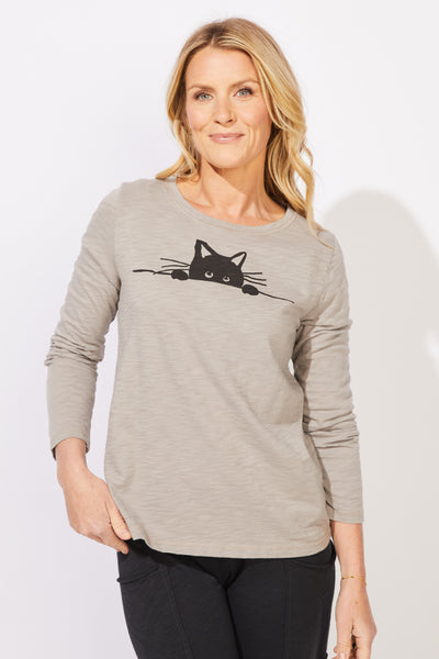 ESCAPE - SNEAKY CAT COTTON SLUB TOP - E43940