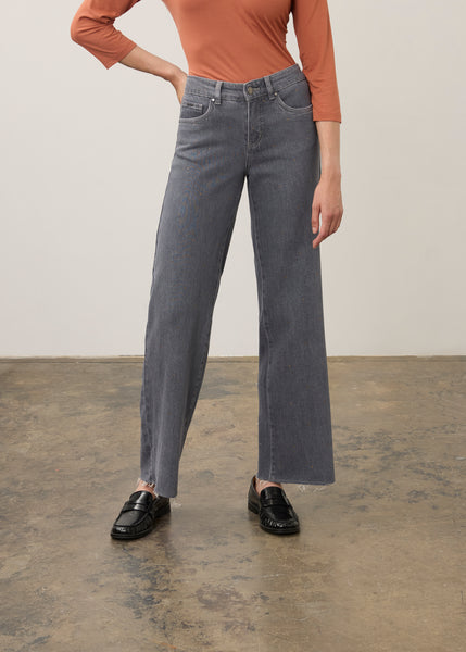 FDJ - CHRISTINA WIDE LEG RHINESTONE CHARCOAL  DENIM JEAN - 5198449
