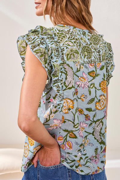 TRIBAL -RUFFLE SLEEVE PRINT COTTON BLOUSE - 5430O-5190