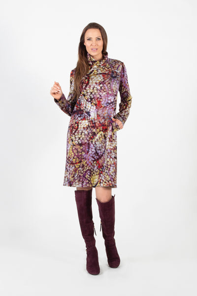 PURE ESSENCE - MULTI PRINT MOCK NECK DRESS - 563-4801