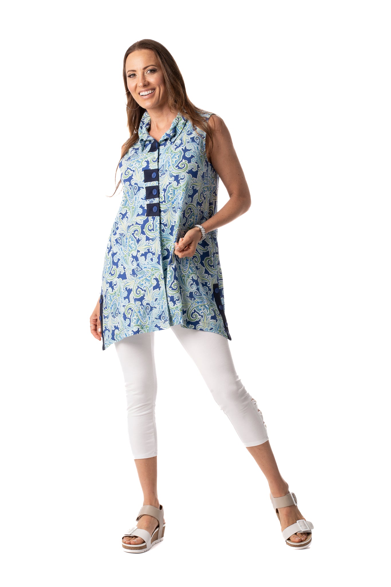 PURE ESSENCE - PAISLEY PRINT TUNIC TOP - 596-4998