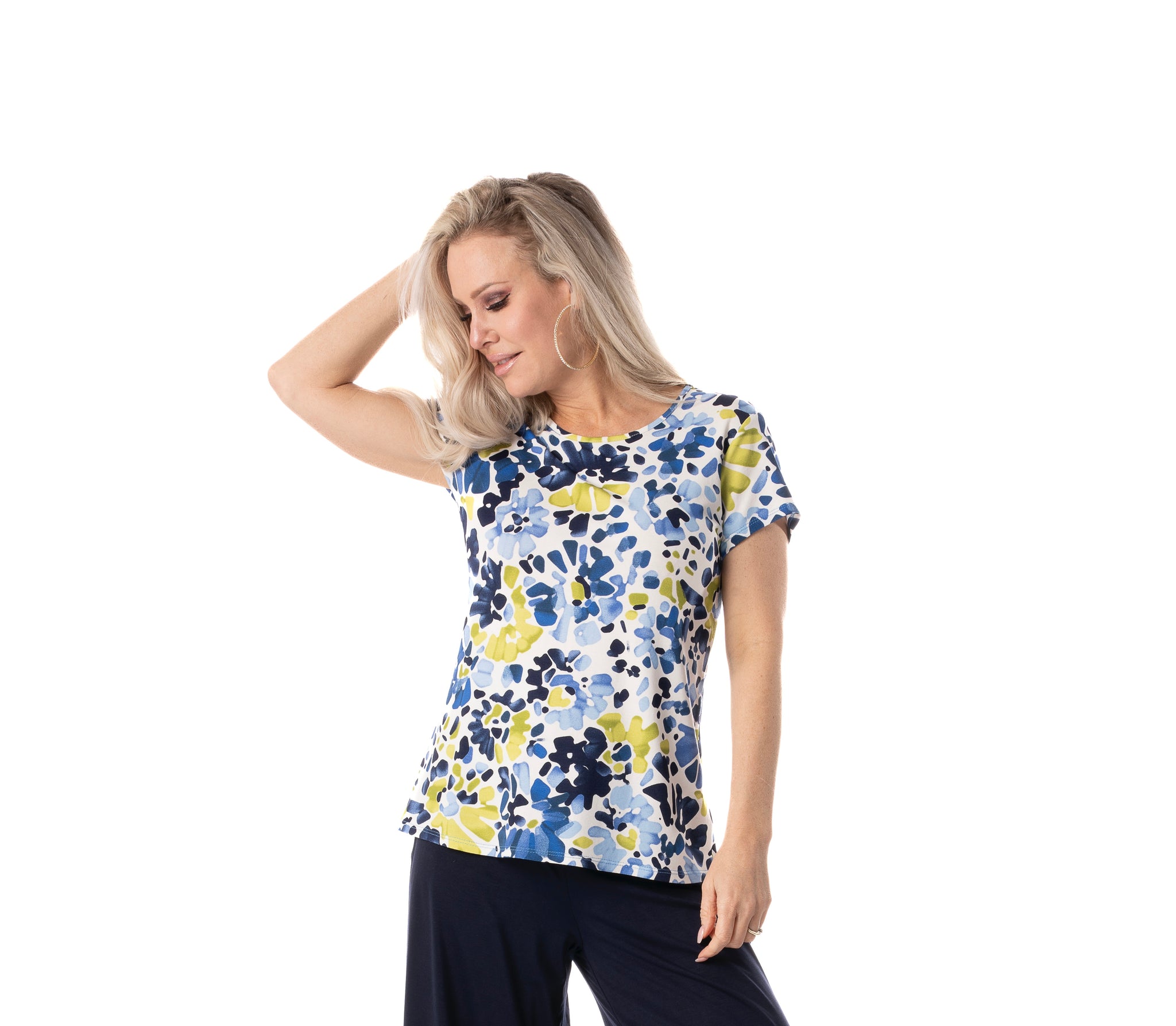 PURE ESSENCE - WATER DROP FLOWER PRINT TOP - 598-4987