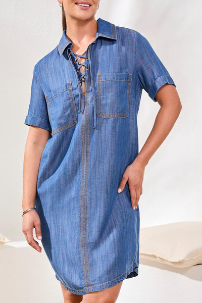 TRIBAL - POPOVER CHAMBRAY  SHIRT DRESS - 6084O-4954