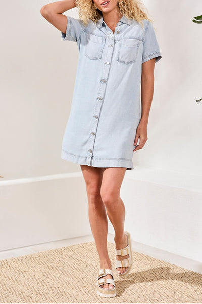 TRIBAL - DENIM SHIRT DRESS W/ POCKETS - 6143O-1116