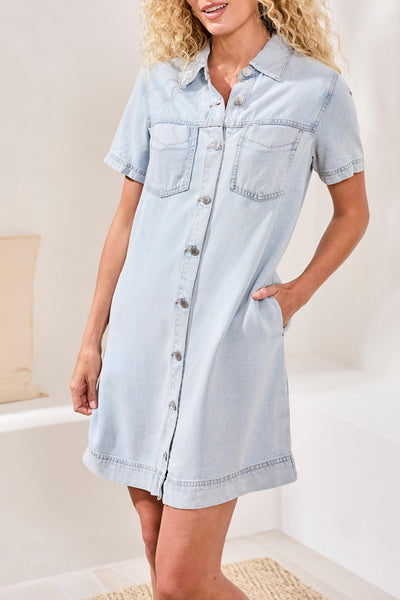 TRIBAL - DENIM SHIRT DRESS W/ POCKETS - 6143O-1116