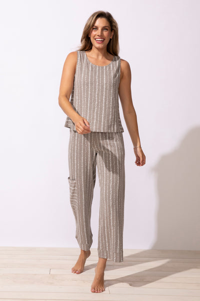 ESCAPE - DRIFTWOOD STRIPE COTTON PULL ON FLOOD PANT - 61526