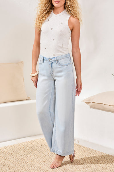 TRIBAL - AUDREY HUGGING FLOWY WIDE LEG DENIM JEAN - 6181O-1116