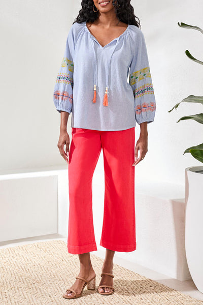 TRIBAL - EMBROIDERED RAGLAN SLEEVE BLOUSE - 6198O-5198