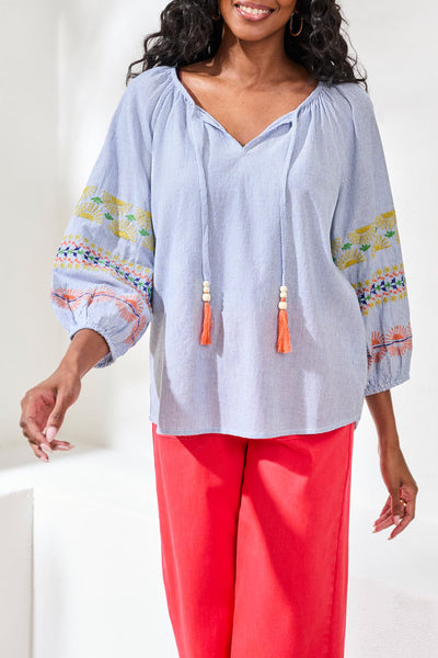 TRIBAL - EMBROIDERED RAGLAN SLEEVE BLOUSE - 6198O-5198