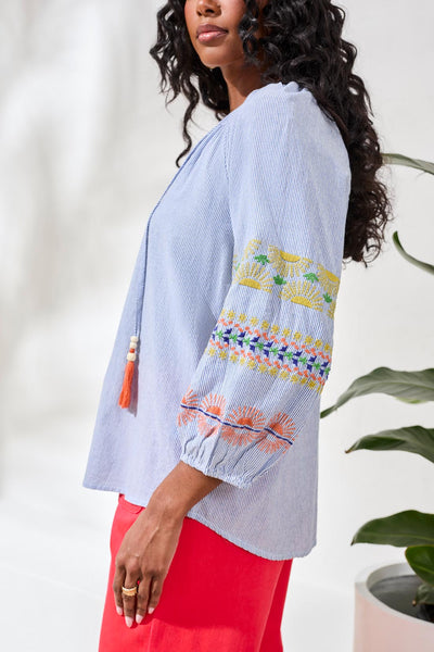 TRIBAL - EMBROIDERED RAGLAN SLEEVE BLOUSE - 6198O-5198