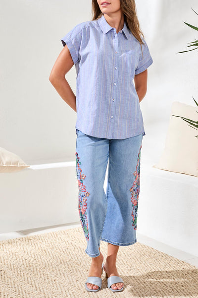 TRIBAL - CHAMBRAY MULTI COLOUR STITCH SHIRT - 6199O-5199