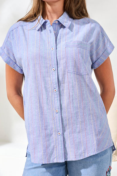 TRIBAL - CHAMBRAY MULTI COLOUR STITCH SHIRT - 6199O-5199