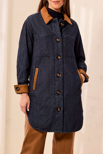 TRIBAL - QUILTED DENIM JACKET W/ FAUX SUEDE DETAILS - 6237O-5584