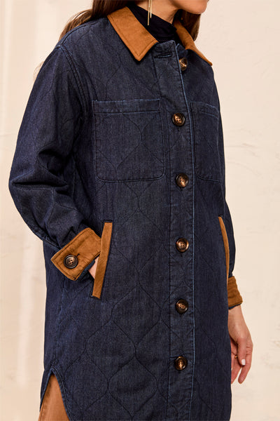TRIBAL - QUILTED DENIM JACKET W/ FAUX SUEDE DETAILS - 6237O-5584