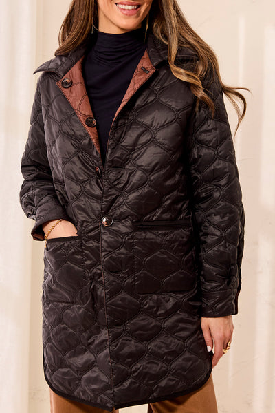 TRIBAL - BLACK / BROWN  REVERSIBLE QUILTED JACKET - 6248O-5634