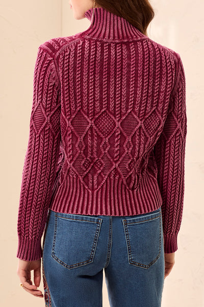 TRIBAL - MOCK NECK COTTON CABLE VINTAGE WASH SWEATER - 6251O-4632 - 2 Colours