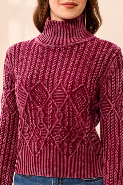 TRIBAL - MOCK NECK COTTON CABLE VINTAGE WASH SWEATER - 6251O-4632 - 2 Colours