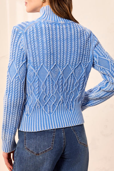 TRIBAL - MOCK NECK COTTON CABLE VINTAGE WASH SWEATER - 6251O-4632 - 2 Colours
