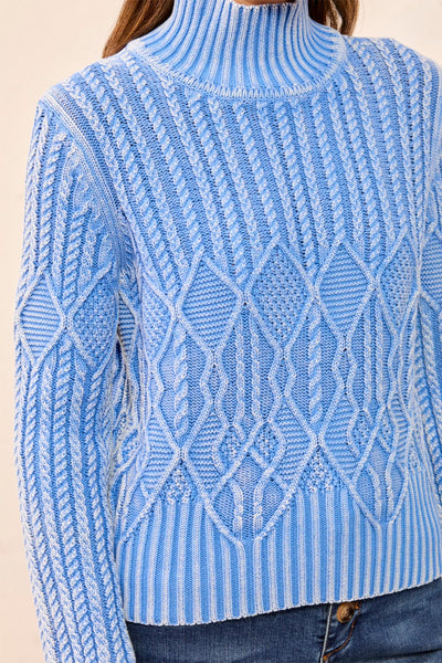 TRIBAL - MOCK NECK COTTON CABLE VINTAGE WASH SWEATER - 6251O-4632 - 2 Colours