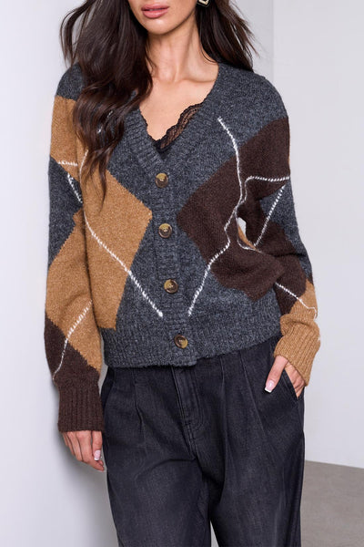 TRIBAL - LOFTY ARGYLE SWEATER CARDIGAN - 6263O-2026