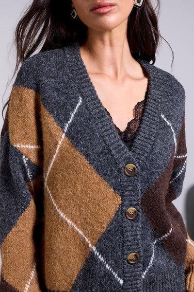 TRIBAL - LOFTY ARGYLE SWEATER CARDIGAN - 6263O-2026