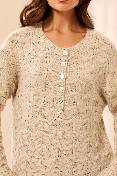 TRIBAL - HENLEY SWEATER W/ SCALLOP HEM -6277O-5035