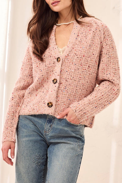 TRIBAL - TWEED LIKE SEQUINED SWEATER CARDIGAN - 6301O-5781