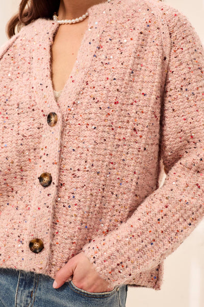 TRIBAL - TWEED LIKE SEQUINED SWEATER CARDIGAN - 6301O-5781