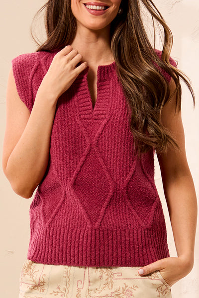 TRIBAL - SPLIT NECK SWEATER VEST - 6316O-5611  - 2 Colours