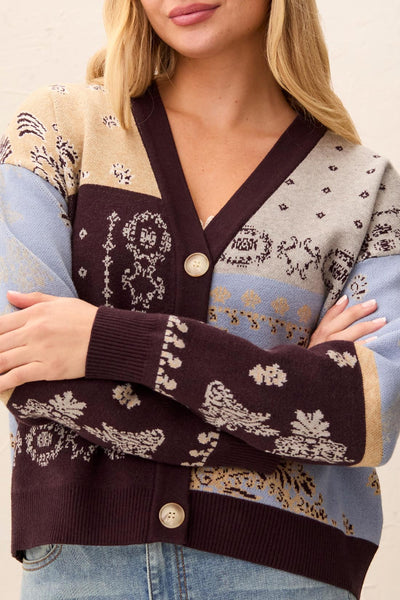 TRIBAL - JACQUARD BUTTON FRONT KNIT CARDIGAN - 6322O-8277
