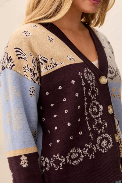 TRIBAL - JACQUARD BUTTON FRONT KNIT CARDIGAN - 6322O-8277