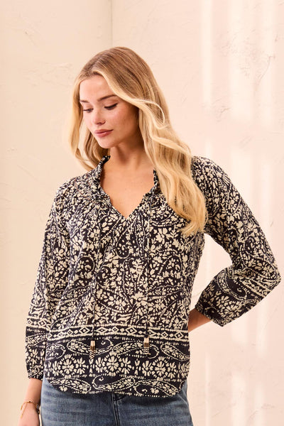 TRIBAL -FANCY EMBROIDERY & TASSEL COTTON  BLOUSE - 6341O-5636