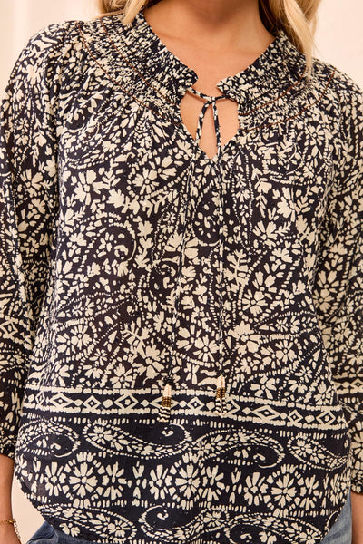TRIBAL -FANCY EMBROIDERY & TASSEL COTTON  BLOUSE - 6341O-5636