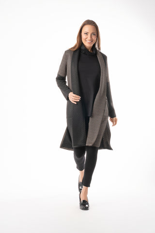 PURE ESSENCE - LUX KNIT CONTRAST PRINT LONG CARDIGAN -637-4902