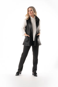 PURE ESSENCE - EMBOSSED BLACK VEGAN LEATHER VEST -643-7071